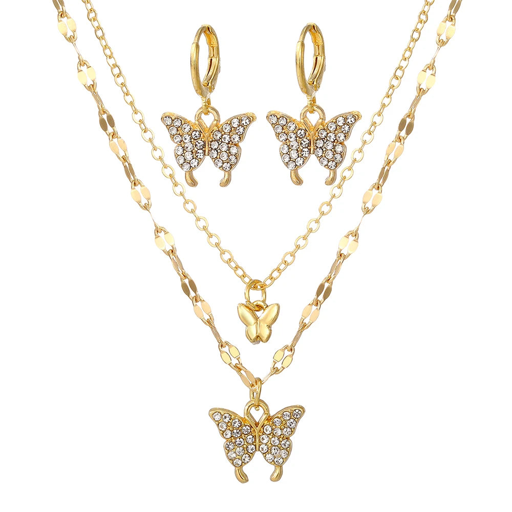 Malzara Fluttering Charm Necklace & Earring Set