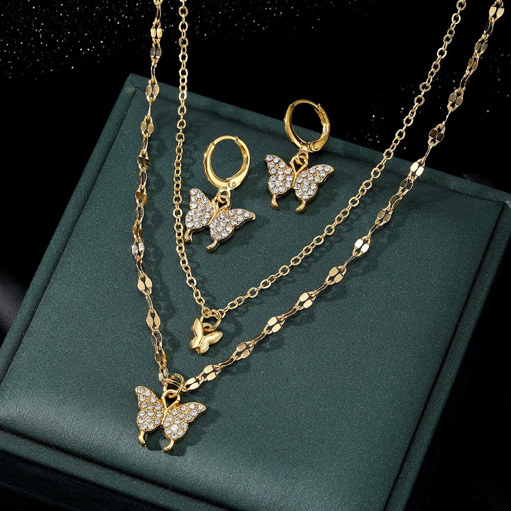 Malzara Fluttering Charm Necklace & Earring Set