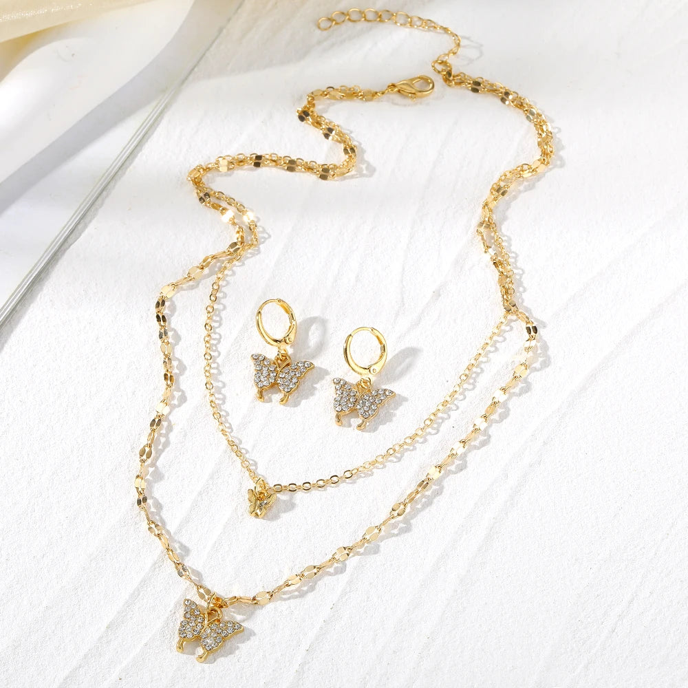 Malzara Fluttering Charm Necklace & Earring Set